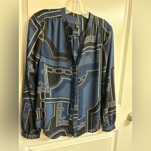 Ann Taylor Navy and Gold Checkered Top